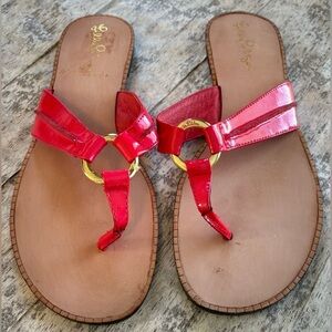 Preloved Lilly Pulitzer Coral Pink Women's McKim Patent Leather Sandals Size 8.5